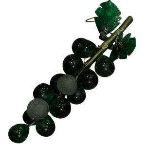 MCM Glass Dark Green Frosted & Clear Grape Cluster Bunch 5" Decor Vintage**